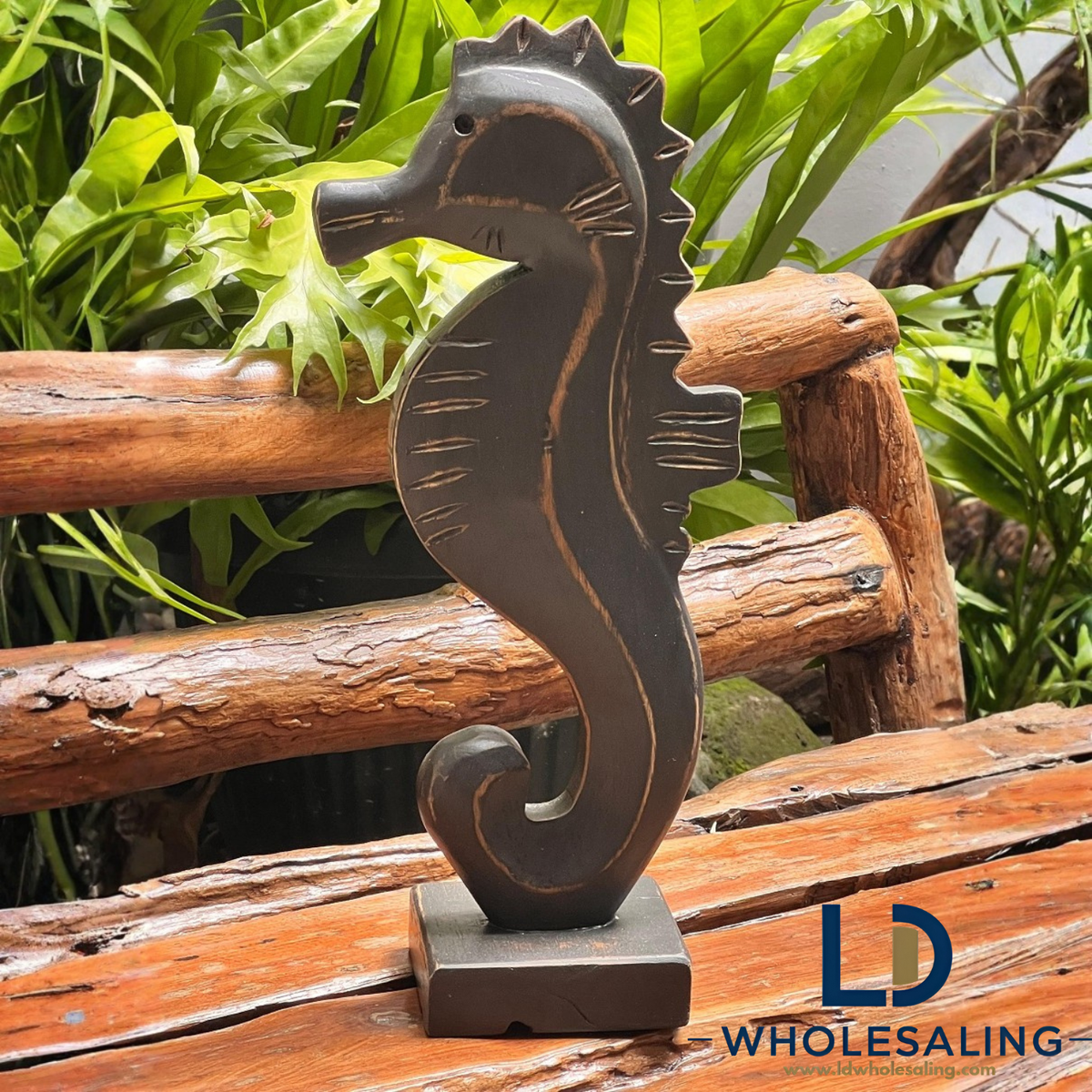 Antique Black Seahorse Figurine