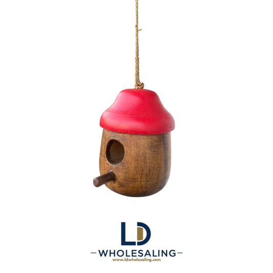 Bird house Acorn Small Natural & Red Roof