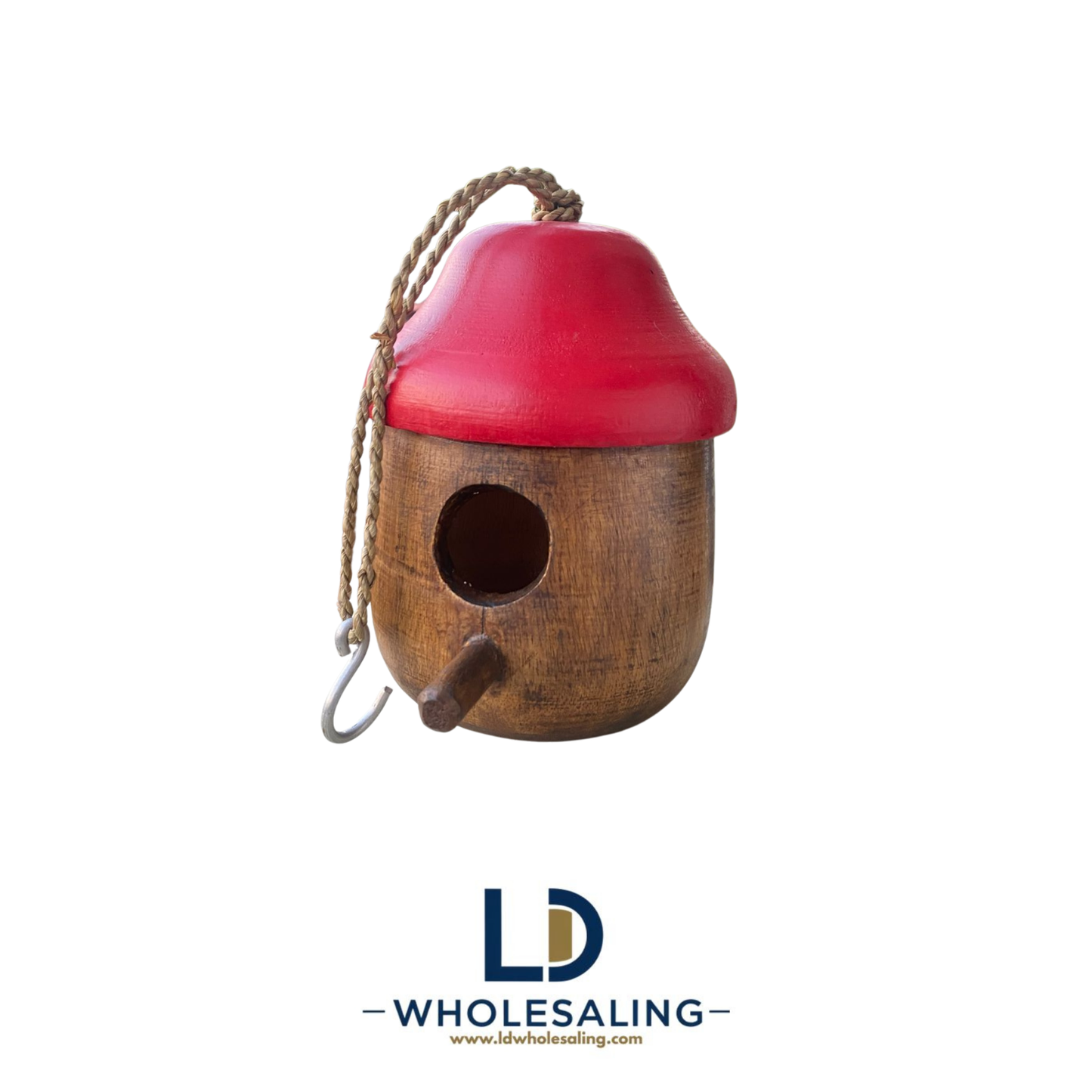 Bird house Acorn Small Natural & Red Roof