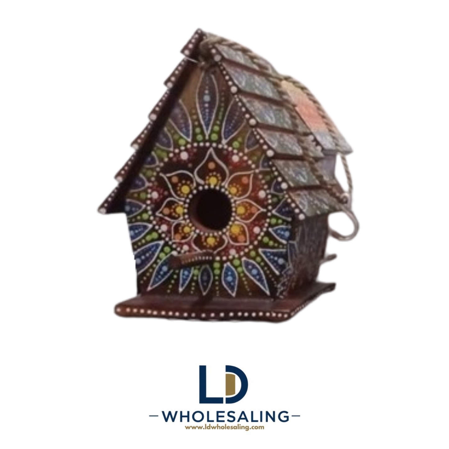 Bird house Natural With Dot Art