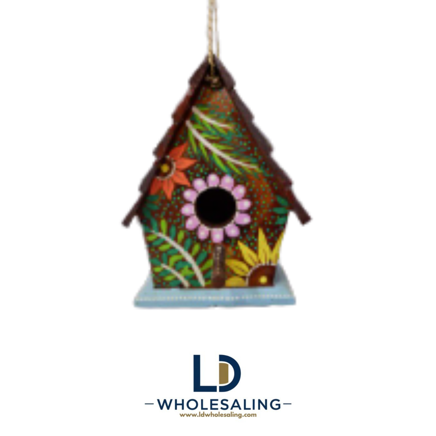 Bird house Natural With Painted Flowers