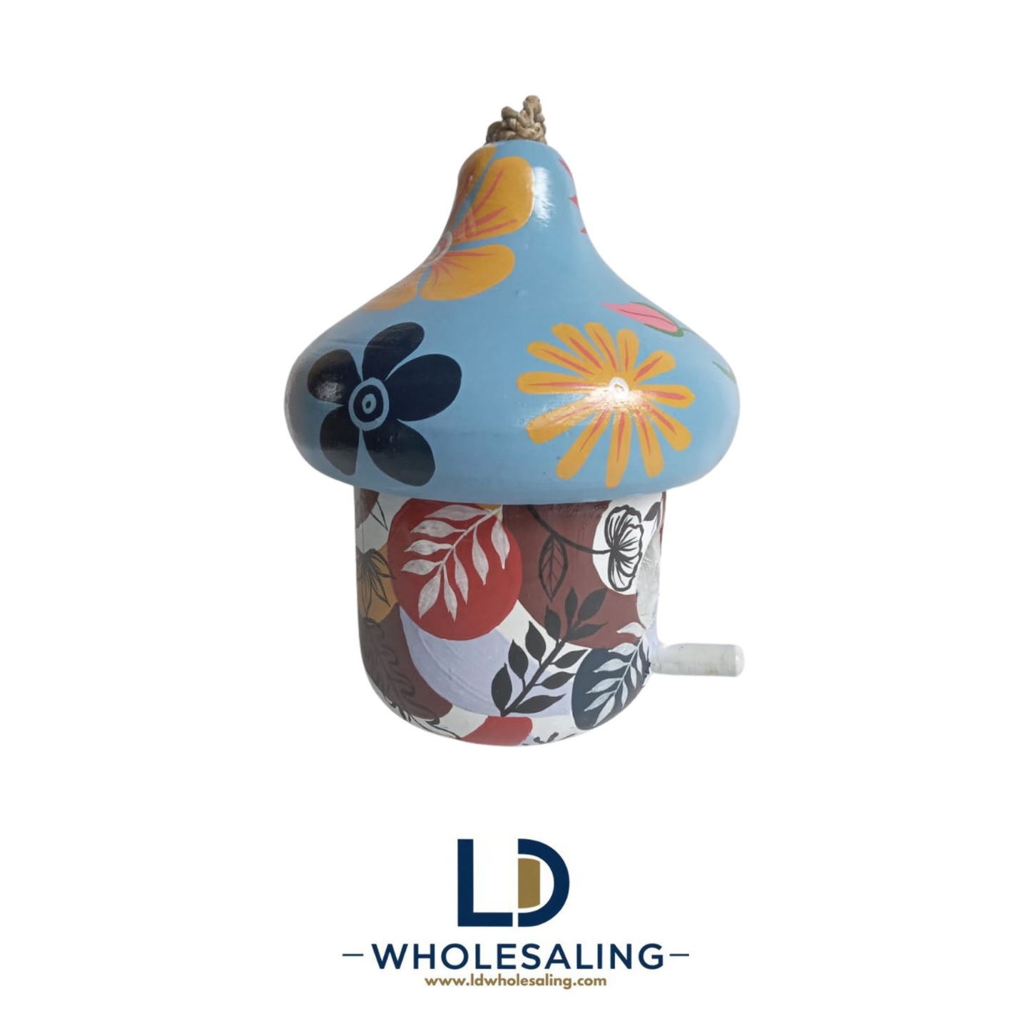 Bird House Acorn Large Painted Flowers