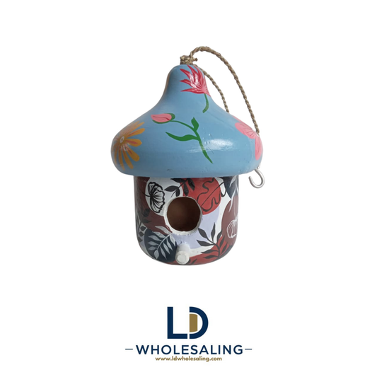 Bird House Acorn Large Painted Flowers