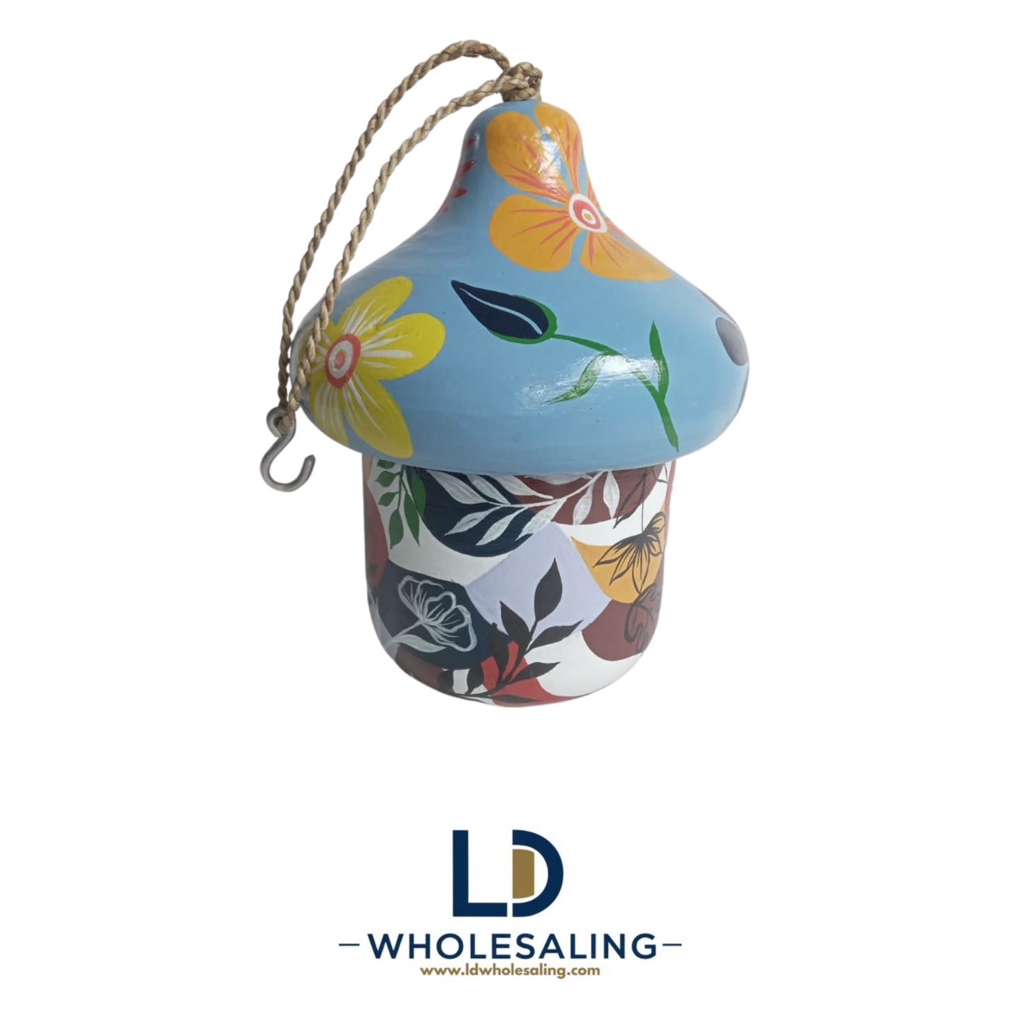 Bird House Acorn Large Painted Flowers