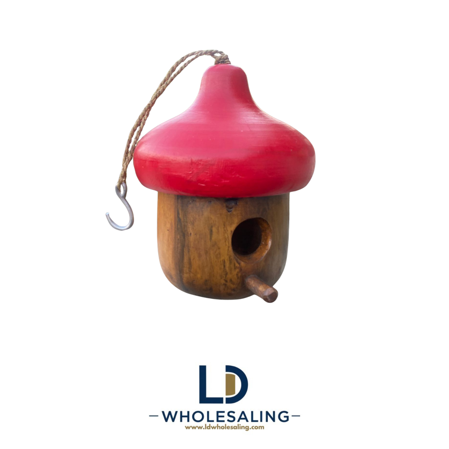 Bird House Acorn Large Natural & Red Roof