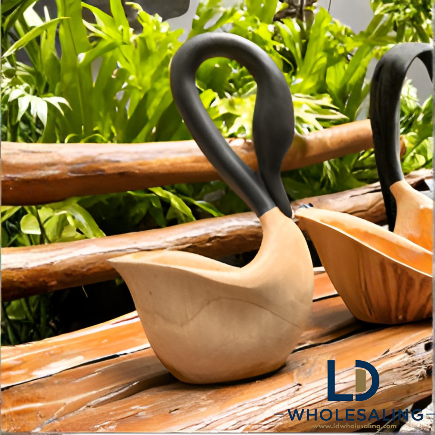 Curved Teak Wood Swan Bowl